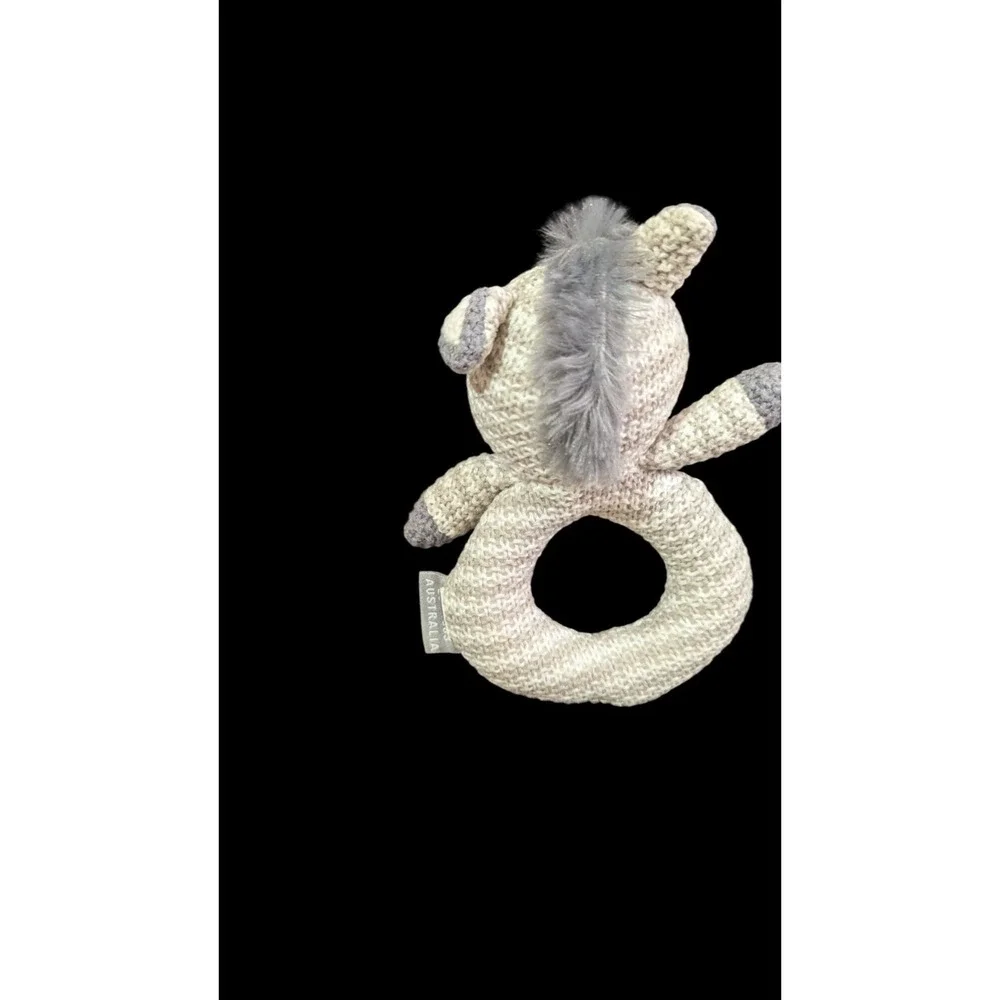 Living Textiles Baby Zebra Plush Knit Rattle Teether‎ Toy Beige/Gray 6
